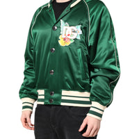 Dolce & Gabbana Green Floral DG Logo Full Zip Bomber Jacket