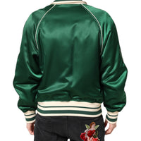 Dolce & Gabbana Green Floral DG Logo Full Zip Bomber Jacket