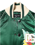 Dolce & Gabbana Green Floral DG Logo Full Zip Bomber Jacket