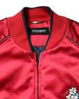 Dolce & Gabbana Red Floral Patch Full Zip Men Bomber Jacket