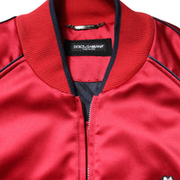 Dolce & Gabbana Red Floral Patch Full Zip Men Bomber Jacket
