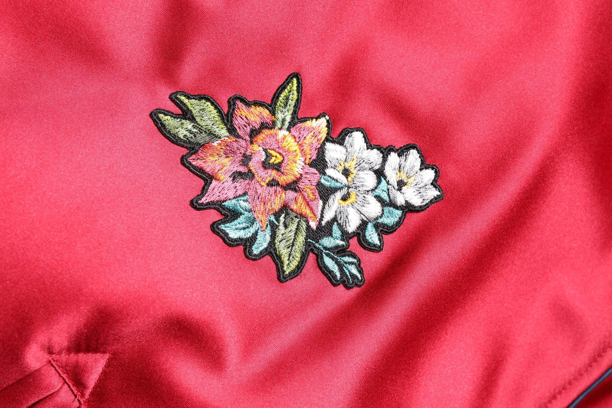 Dolce & Gabbana Red Floral Patch Full Zip Men Bomber Jacket