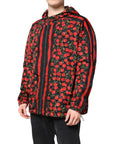 Dolce & Gabbana Black Cherry Print Hooded Windbreaker Jacket