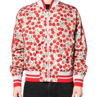 Dolce & Gabbana White Cherry Print Full Zip Bomber Jacket