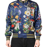 Dolce & Gabbana Blue Polyester Floral Print Bomber Jacket