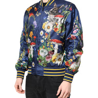Dolce & Gabbana Blue Polyester Floral Print Bomber Jacket