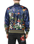 Dolce & Gabbana Blue Polyester Floral Print Bomber Jacket
