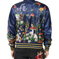 Dolce & Gabbana Blue Polyester Floral Print Bomber Jacket