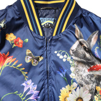 Dolce & Gabbana Blue Polyester Floral Print Bomber Jacket
