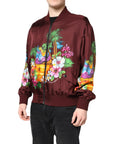 Dolce & Gabbana Maroon Floral Print Full Zip Bomber Jacket