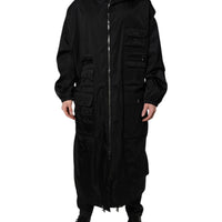 Dolce & Gabbana Black Hooded Long Men Windbreaker Jacket