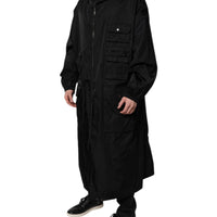 Dolce & Gabbana Black Hooded Long Men Windbreaker Jacket