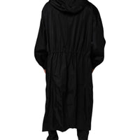 Dolce & Gabbana Black Hooded Long Men Windbreaker Jacket
