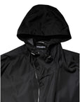 Dolce & Gabbana Black Hooded Long Men Windbreaker Jacket