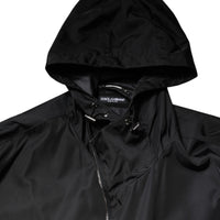 Dolce & Gabbana Black Hooded Long Men Windbreaker Jacket