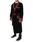Dolce & Gabbana Black Cherry Print Wrap Robe Men Coat Jacket