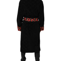 Dolce & Gabbana Black Cherry Print Wrap Robe Men Coat Jacket