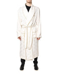 Dolce & Gabbana Ivory Silk Logo Men Wrap Robe Coat Jacket