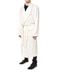 Dolce & Gabbana Ivory Silk Logo Men Wrap Robe Coat Jacket