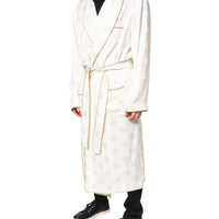 Dolce & Gabbana Ivory Silk Logo Men Wrap Robe Coat Jacket