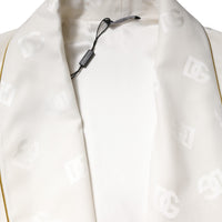 Dolce & Gabbana Ivory Silk Logo Men Wrap Robe Coat Jacket