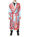 Dolce & Gabbana Blue Red Coral Print Wrap Robe Coat Jacket
