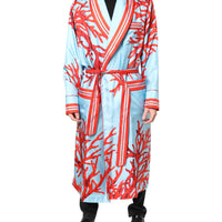 Dolce & Gabbana Blue Red Coral Print Wrap Robe Coat Jacket