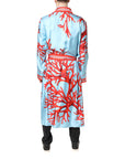 Dolce & Gabbana Blue Red Coral Print Wrap Robe Coat Jacket