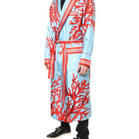 Dolce & Gabbana Blue Red Coral Print Wrap Robe Coat Jacket