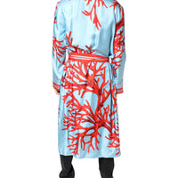 Dolce & Gabbana Blue Red Coral Print Wrap Robe Coat Jacket