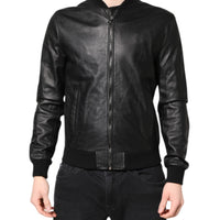 Dolce & Gabbana Black Lambskin Leather Full Zip Biker Jacket