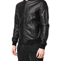 Dolce & Gabbana Black Lambskin Leather Full Zip Biker Jacket