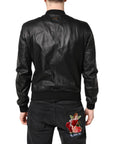 Dolce & Gabbana Black Lambskin Leather Full Zip Biker Jacket