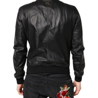 Dolce & Gabbana Black Lambskin Leather Full Zip Biker Jacket