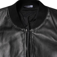 Dolce & Gabbana Black Lambskin Leather Full Zip Biker Jacket