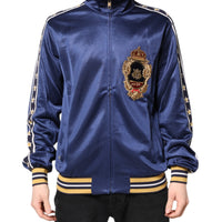 Dolce & Gabbana Blue Nylon Logo Patch Men Bomber Sweater