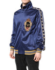 Dolce & Gabbana Blue Nylon Logo Patch Men Bomber Sweater