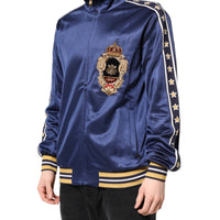Dolce & Gabbana Blue Nylon Logo Patch Men Bomber Sweater
