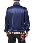 Dolce & Gabbana Blue Nylon Logo Patch Men Bomber Sweater
