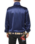 Dolce & Gabbana Blue Nylon Logo Patch Men Bomber Sweater