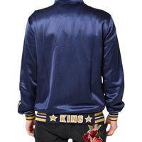 Dolce & Gabbana Blue Nylon Logo Patch Men Bomber Sweater