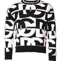 Dolce & Gabbana Black White Knit Logo Print Pullover Sweater