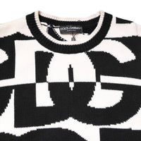 Dolce & Gabbana Black White Knit Logo Print Pullover Sweater
