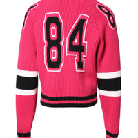 Dolce & Gabbana Pink Cotton Logo Print Knit Pullover Sweater
