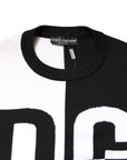 Dolce & Gabbana Black White Knit Logo Print Pullover Sweater