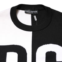 Dolce & Gabbana Black White Knit Logo Print Pullover Sweater