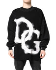 Dolce & Gabbana Black Cotton Logo Print Men Pullover Sweater