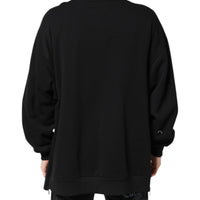 Dolce & Gabbana Black Cotton Logo Print Men Pullover Sweater