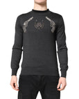 Dolce & Gabbana Gray Embroidery Knit Men Pullover Sweater