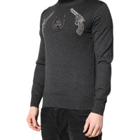Dolce & Gabbana Gray Embroidery Knit Men Pullover Sweater